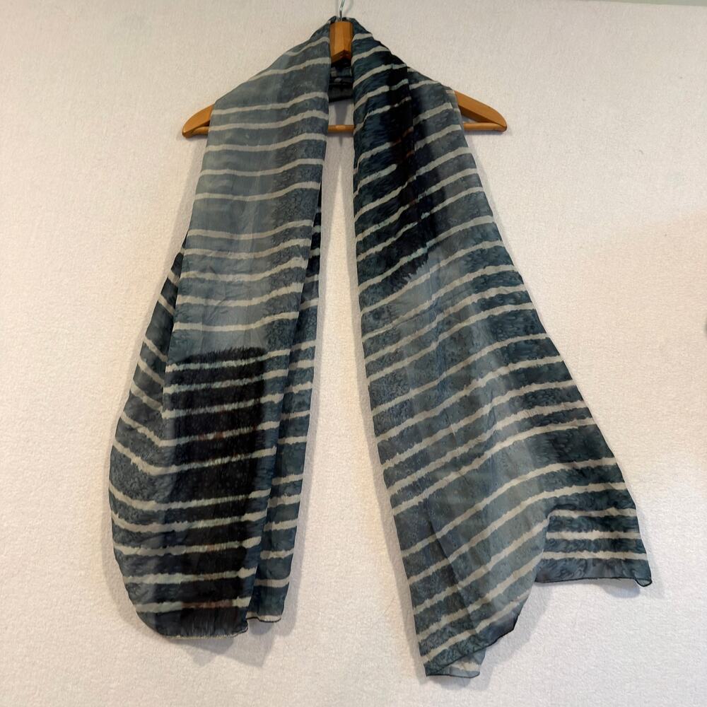 DUPATTA Blue Tie Dye Scarf Sheer Stripe Pattern Lightweight Wrap Shawl Stole